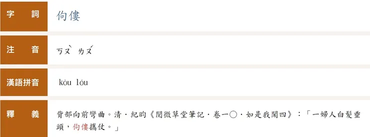 佝僂ㄎㄡˋ ㄌㄡˊ