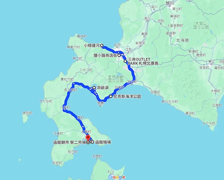 跟團路線圖，來源 google 地圖