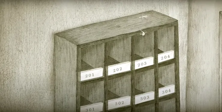 老闆陷入沉思之際,鏡頭卻帶到壁虎攀爬至「203」號房。莫非是導演暗示,孔雀當時並非在閣樓,而是於此處凝望著他?