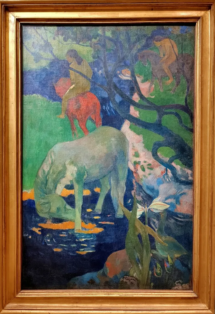 【保羅·高更（Paul Gauguin）於1898 年在塔希提島第二次逗留期間創作的名畫《白馬》（Le Cheval blanc）。 】