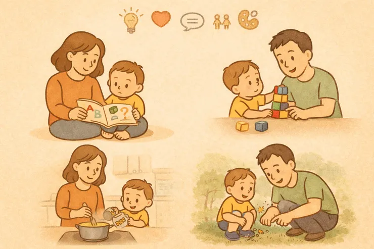 早期教育，是每天的互動方式，生活即教育：讀書、遊戲、做家事、聊天。