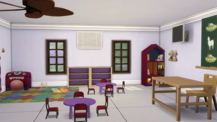 這個課室以紫和紅為主色。