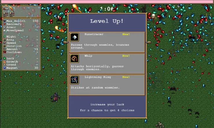 吸血鬼倖存者中升級的技能3選1