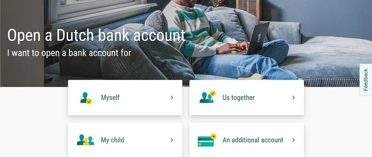 ABN銀行開戶畫面,點選Myself即可開戶,會導引至ABN AMRO的APP