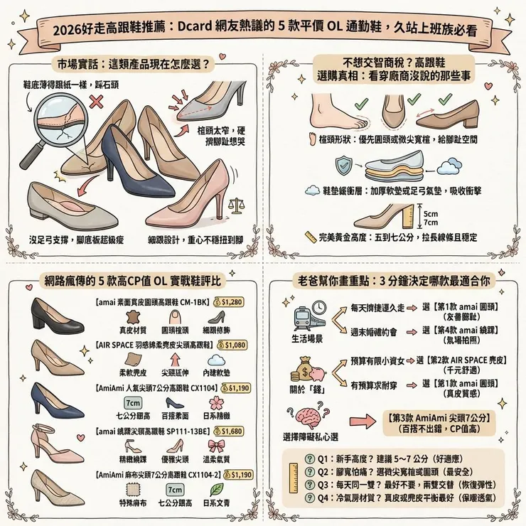 2026好走高跟鞋推薦：Dcard 網友熱議的 5 款平價 OL 通勤鞋，久站上班族必看