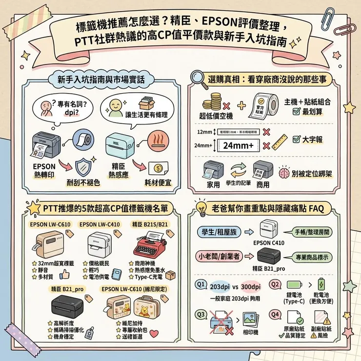標籤機推薦怎麼選？精臣、EPSON評價整理，PTT社群熱議的高CP值平價款與新手入坑指南 ✨