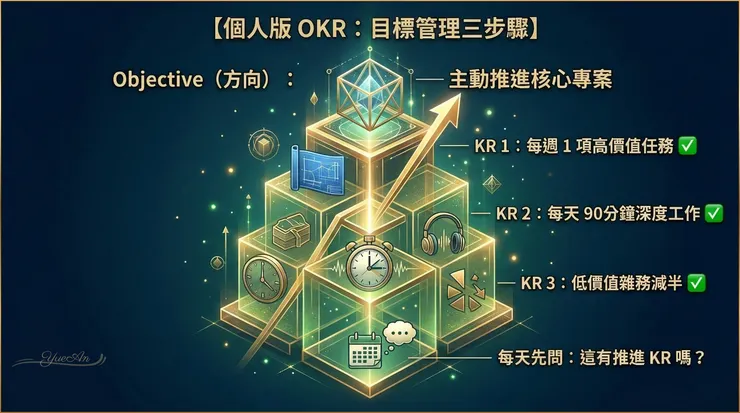 透過極簡版的個人 OKR 架構,把有限的精力集中在最高價值的目標上,大膽拒絕不重要的瞎忙。