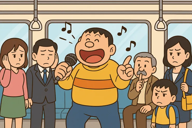 圖為胖虎在高鐵車廂內高歌干擾乘客的示意圖