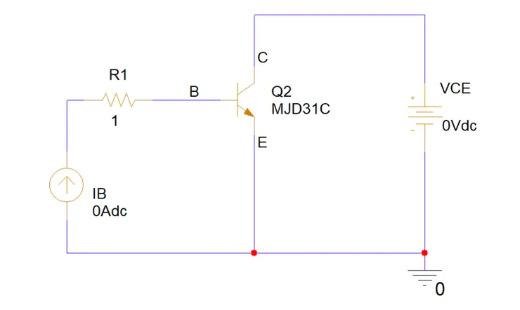 圖 ：IC 對 VCE 特性之模擬驗證電路