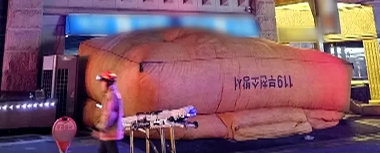 火災發生時消防員設置的安全氣墊 (來源：韓聯社 에어매트로 뛰어내렸는데 왜?…'호텔 화재' 매트가 뒤집혔다/ 연합뉴스 (Yonhapnews))