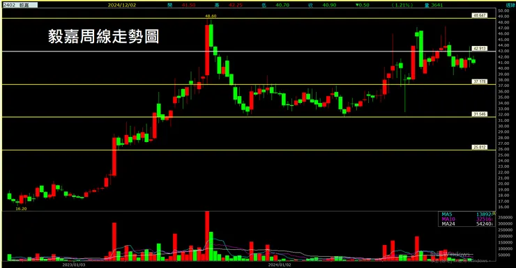 毅嘉(2402)周線走勢圖