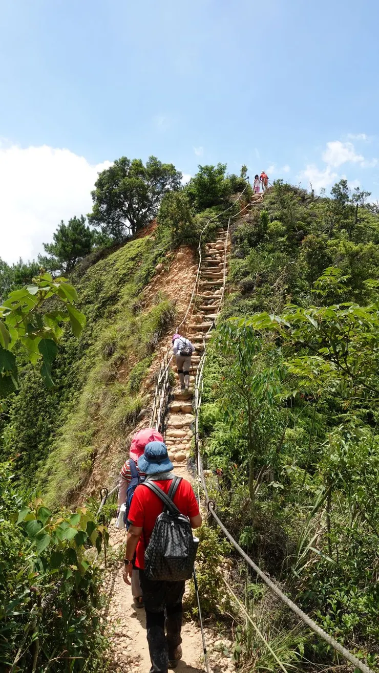 稜線上工程浩大的階梯與纜繩