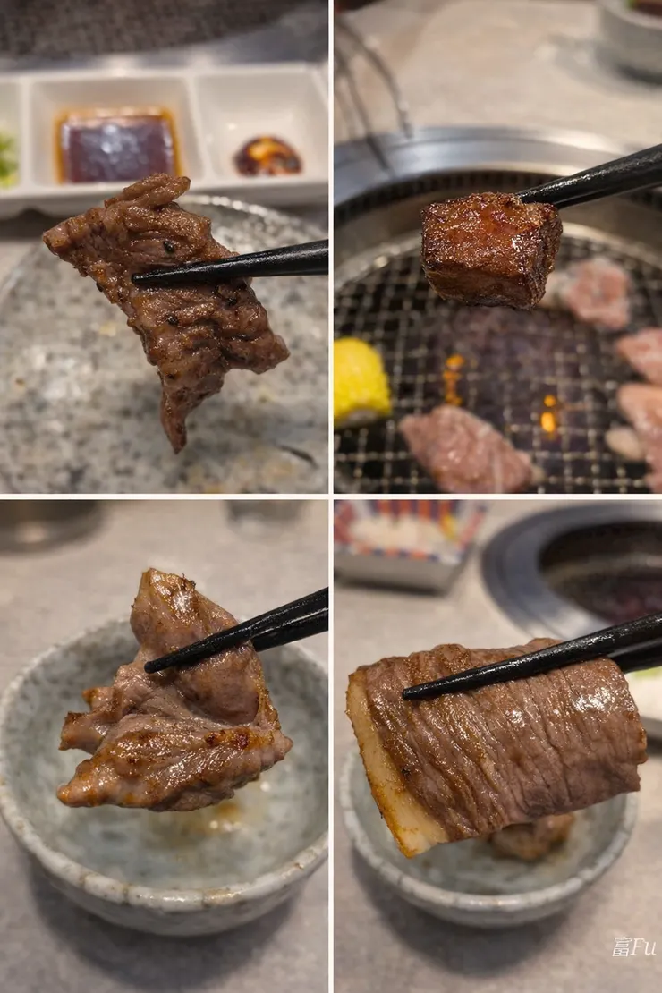 牛肋甕、A5和牛角切、雞腿肉、PRIME安格斯牛小排，這四款都很優。尤其是角切，肉質軟嫩，小方形好入口，咬下去油脂香氣會在嘴裡爆炸開，個人最愛。