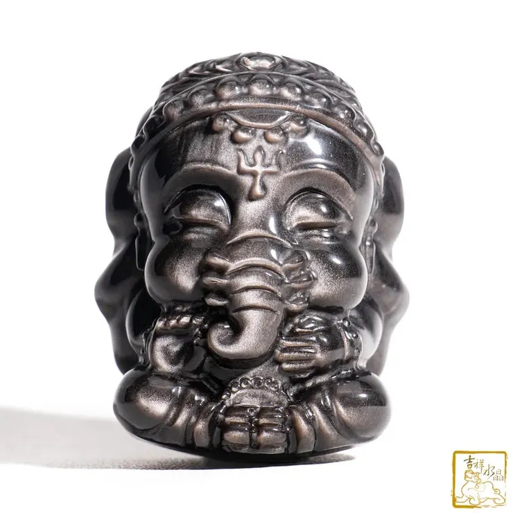 銀沙黑曜石象神 305g 智慧財富