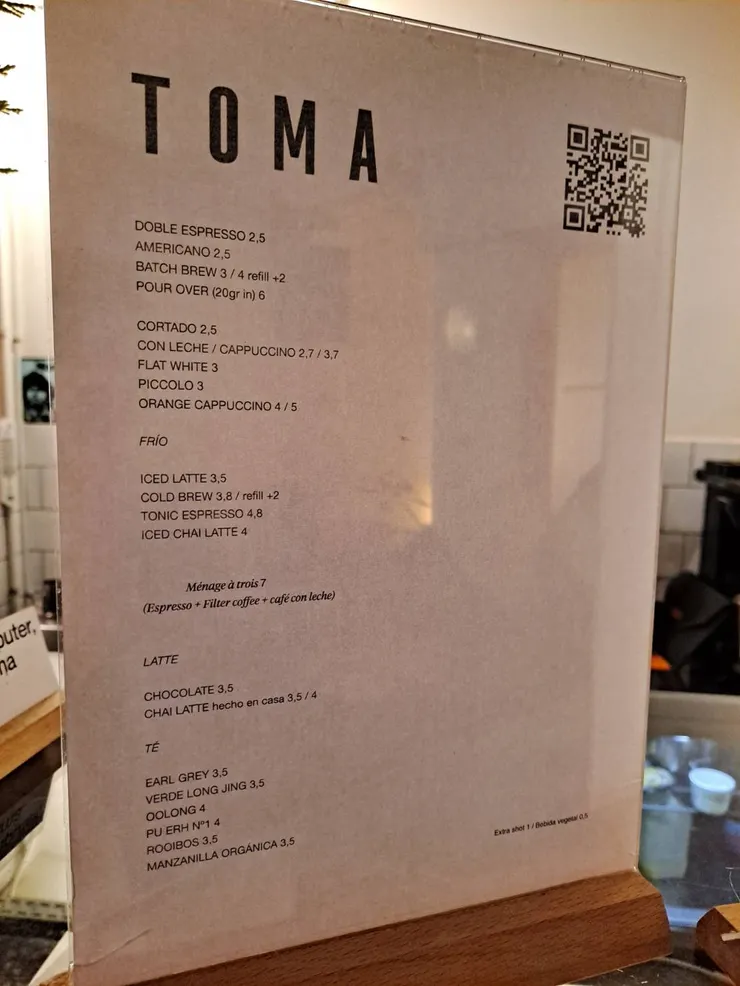 Toma Café 的咖啡單