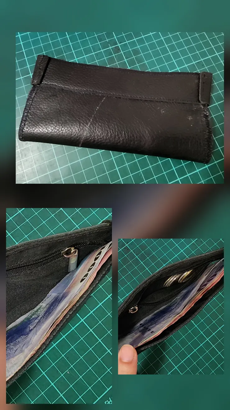利用閒置的真皮包包,改製成長夾的包中包