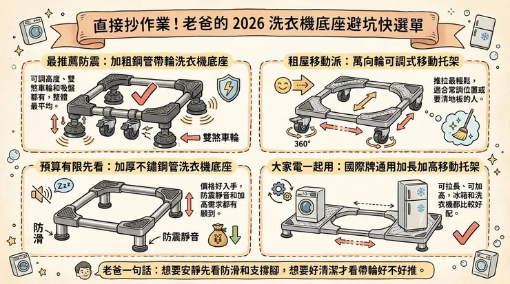 直接抄作業！老爸的 2026 洗衣機底座避坑快選單