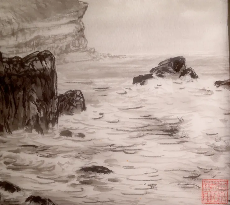 〈龍洞潮騷〉局部－海波、落款