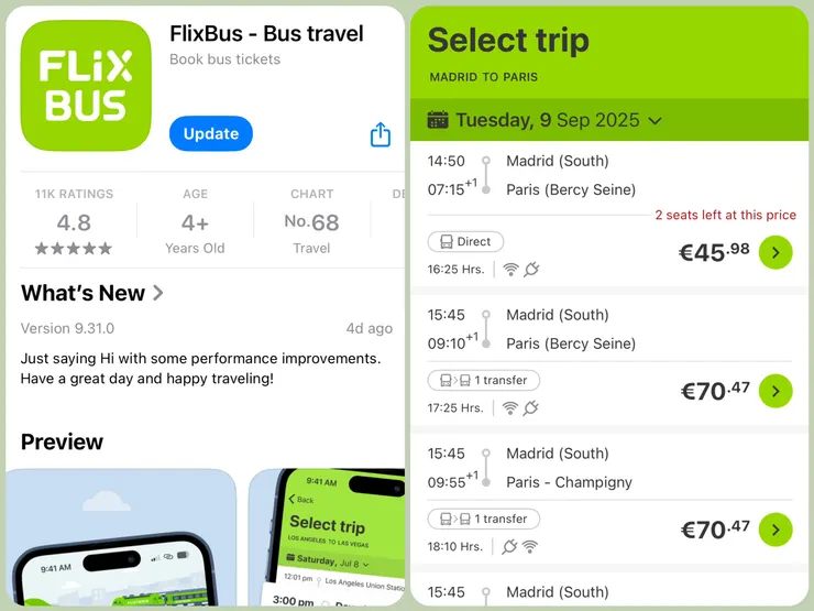 從馬德里到巴黎，最便宜的FlixBus車票不到€50