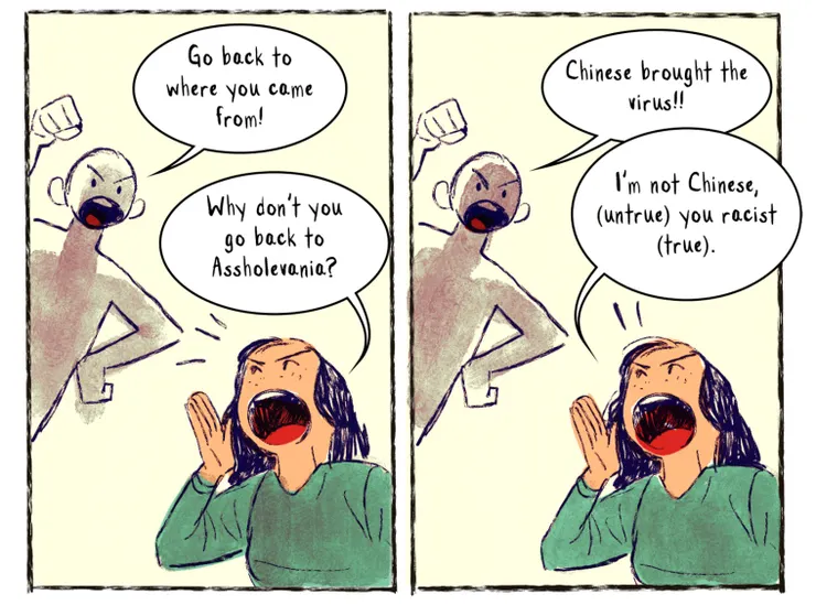 《筆尖雜誌》（The Nib Magazine）也開放訂閱每日漫畫。上圖為Victoria Ying作品，精準捕捉了疫情的恐慌如何使美國種族主義被放大。 （截自 The Nib Tiwitter）