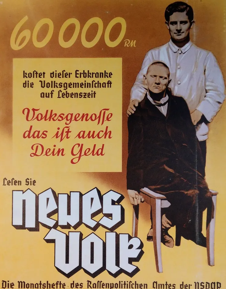 「這位遺傳性殘疾患者一生中花費了德國人民社區六萬馬克，這是你你們的錢！」