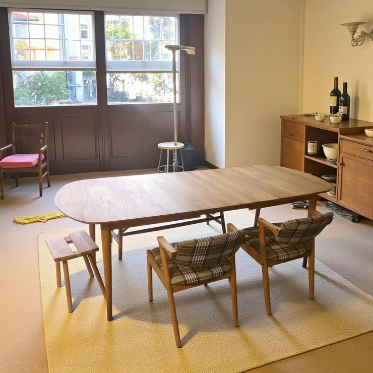 白橡木托克伸縮餐桌搭配反拍椅