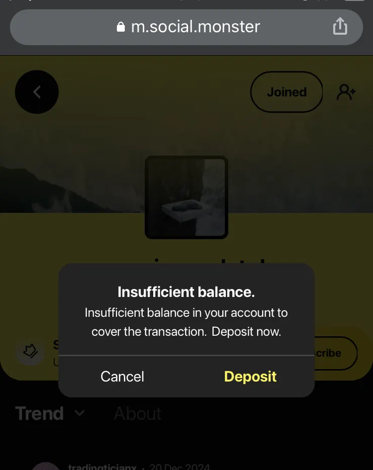 SoMon dApp 餘額不足的提示訊息