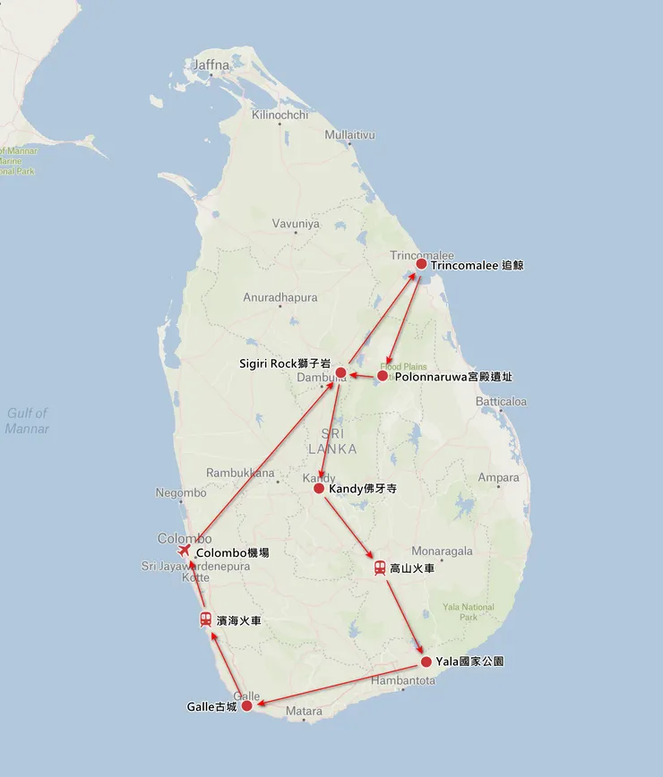 斯里蘭卡旅遊地圖