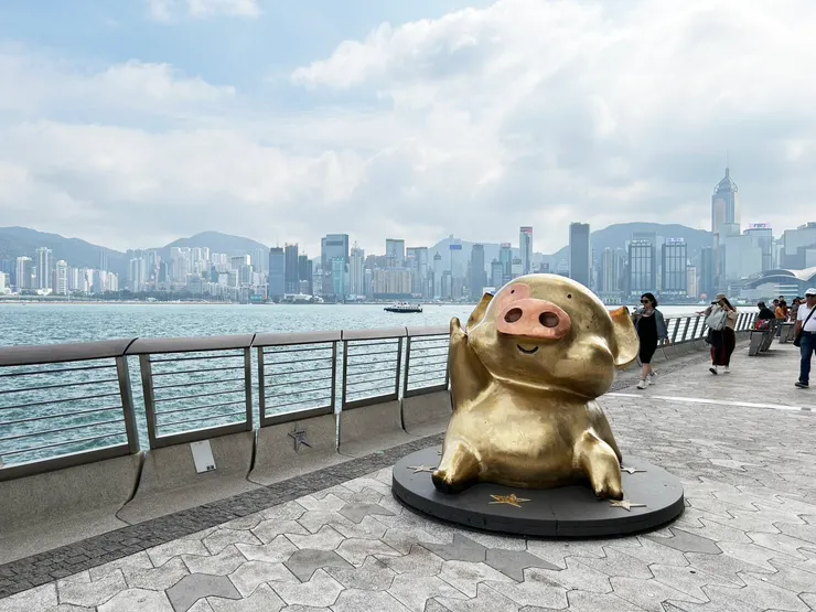 香港-維多利亞港||麥兜銅像，對，麥兜是小豬