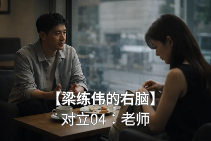 梁练伟在餐厅向白小姐解释什么，白小姐却望向别处