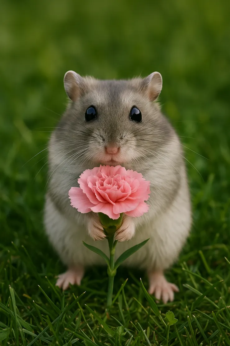 倉鼠拿康乃馨的合成圖