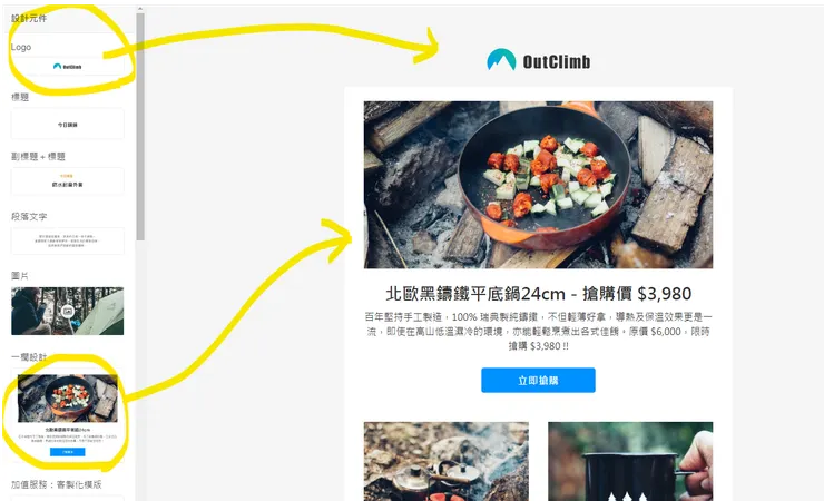 只要把左欄喜歡的板位往右拉，就可以超輕鬆排出整體架構！
