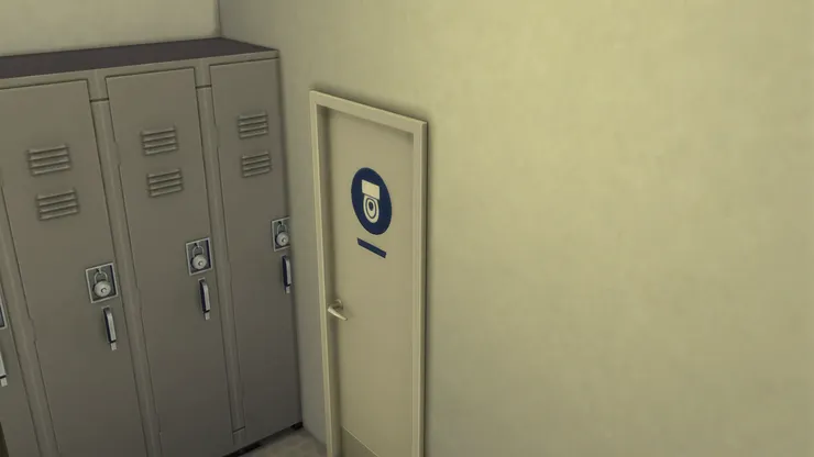 洗手間的門。洗手間設在休息室內，不對外開放也不外借。