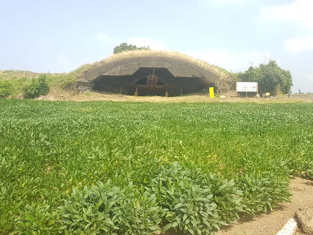 圖1：日軍阿爾特羅飛行場的機庫遺構，與零式戰鬥機示意模型。