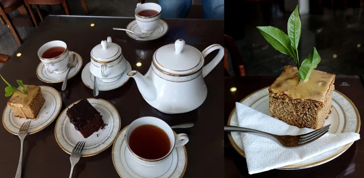 挑了二款茶試喝，配上二款蛋糕，香蕉蛋糕上還插了一枝茶葉，不愧是產地，別家茶廠居然都沒這樣的心思