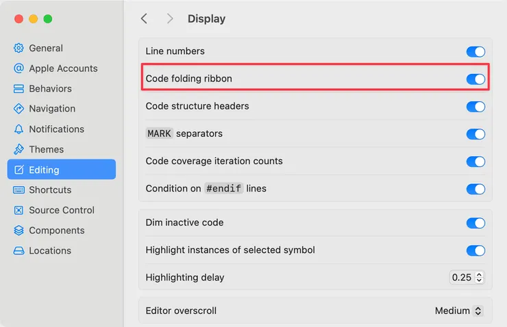 Code folding ribbon 設定