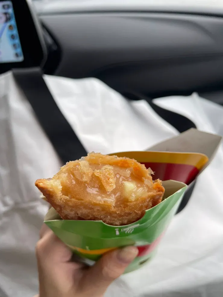 雖然看起來跟台灣的蘋果派長得一樣，但蘋果顆粒咬起來是清脆的口感