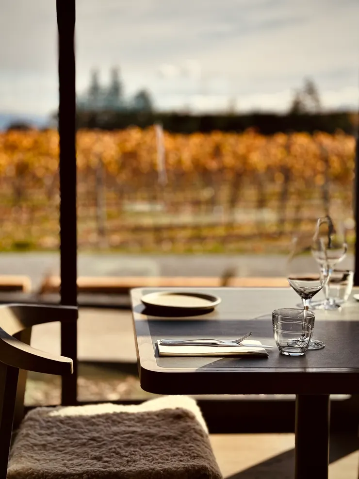 在馬丁堡的葡萄莊園餐廳點了一客紐西蘭和牛佐窗外的金秋美景