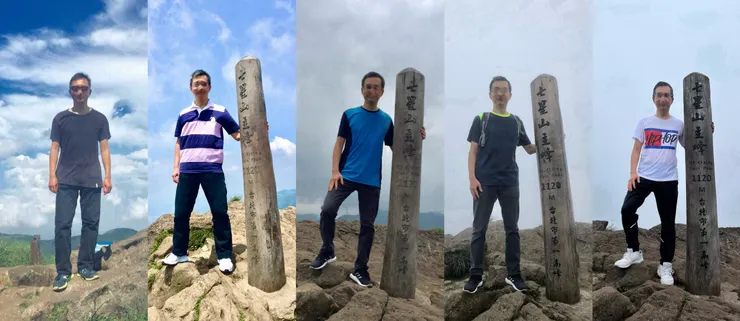 每年同一天攀登七星山峰是我給自己的小小目標，這張照片是這個目標的視覺紀錄（面孔稍微馬賽克處理）
