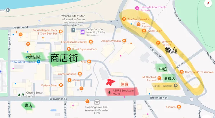 紅色為住宿位置