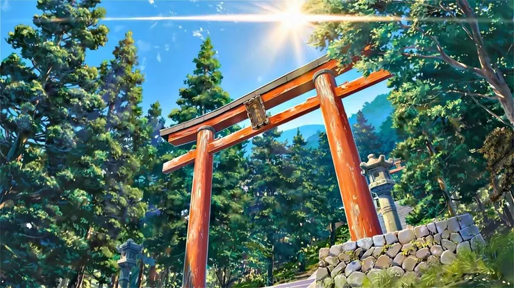 <<你的名字>>電影中的宮水神社，大多數人認為是取材自氣多若宮神社，雖然鳥居的顏色不一樣，但其他場景都蠻相似的~