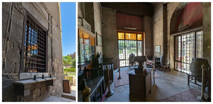 左圖：供水站外放水杯的窗台/右圖：供水站內的擺設