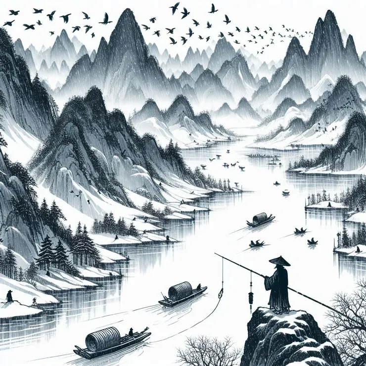 孤舟蓑笠翁，獨釣寒江雪。