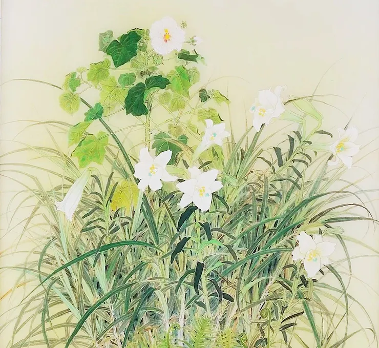 〈鹿苑長春〉局部-百合、木槿