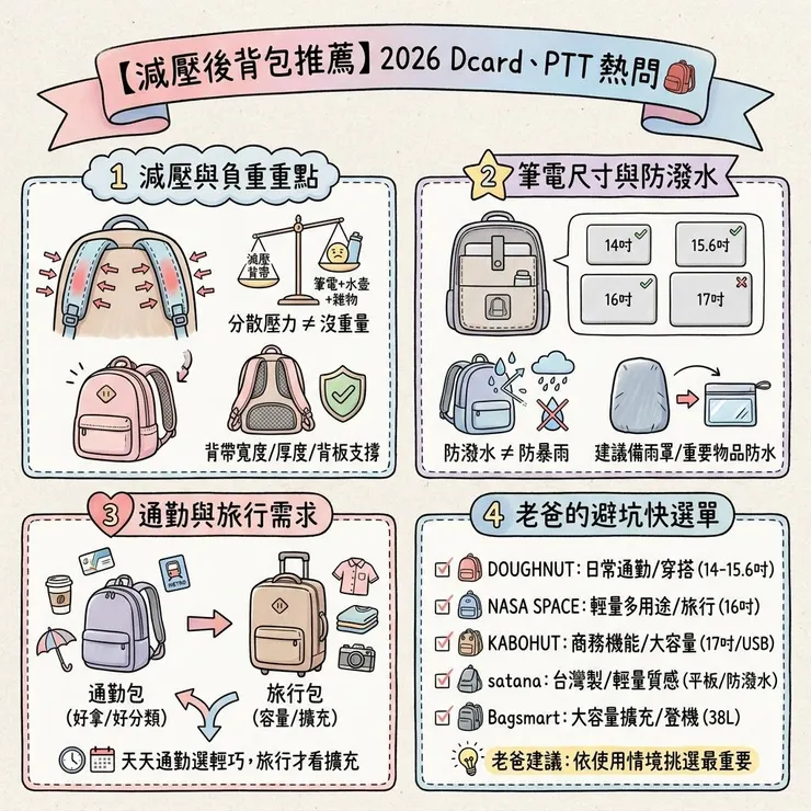 【減壓後背包推薦】2026 Dcard、PTT 熱問🎒8 款電腦包、通勤與旅行背包避坑清單
