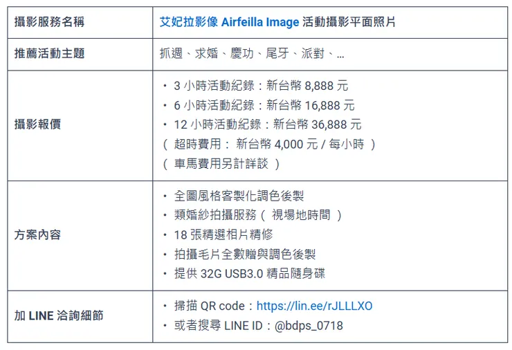 艾妃拉影像，攝影服務：活動攝影平面照片。