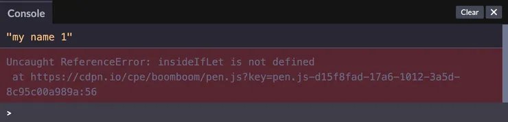 用let時，if{}被視為新的scope，而外部不能存取內部scope，所以出錯。