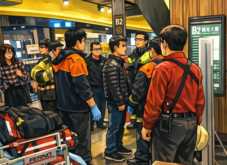 AI示意圖，當年的男子被人群團團包圍