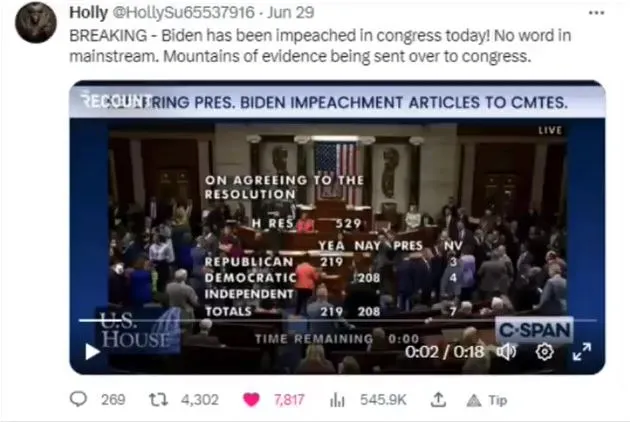 眾議院通過彈劾動議