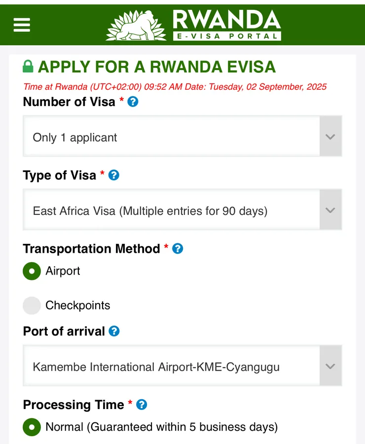 先選擇申請人數、簽證類型及聯絡方式
